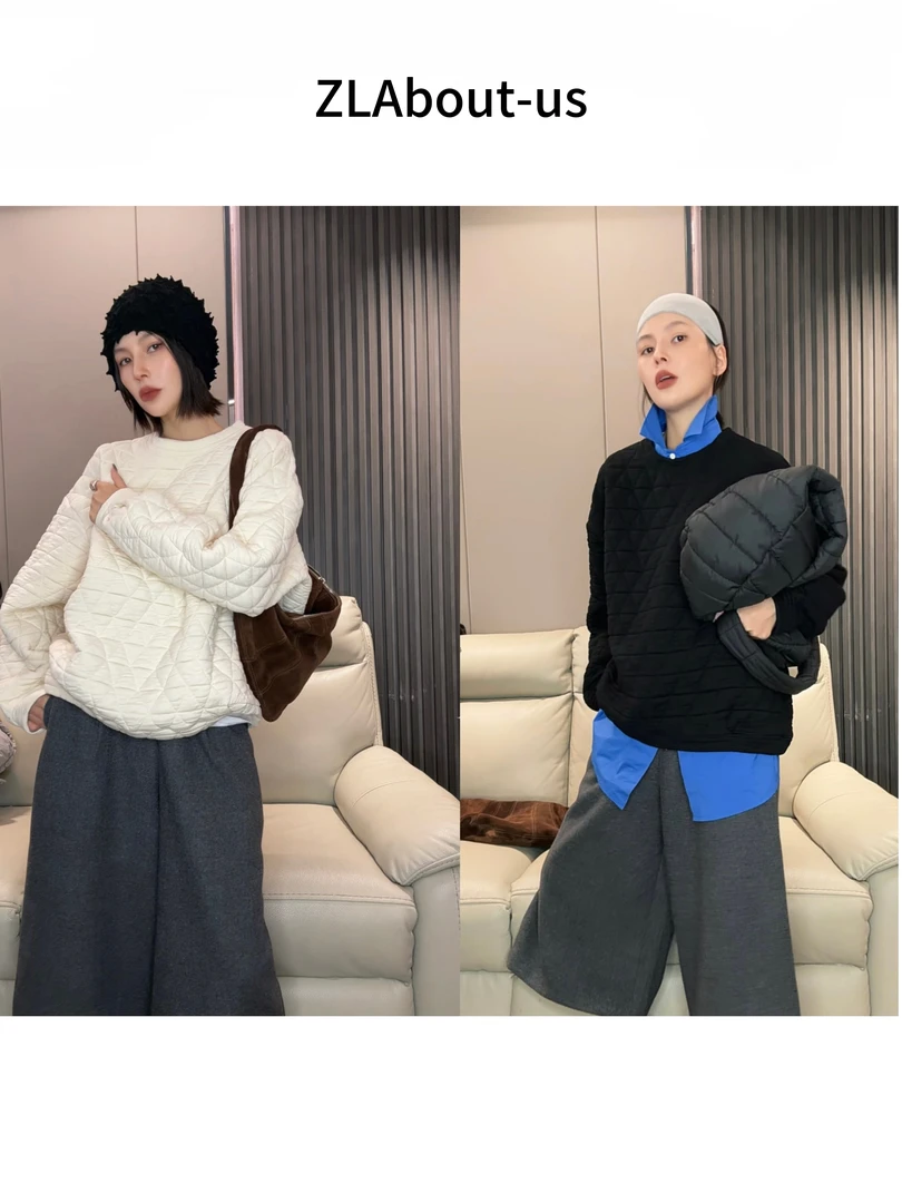 ZLAbout-us【秋冬上新】菱形加厚加棉宽松慵懒风菱格夹棉格子棉衣