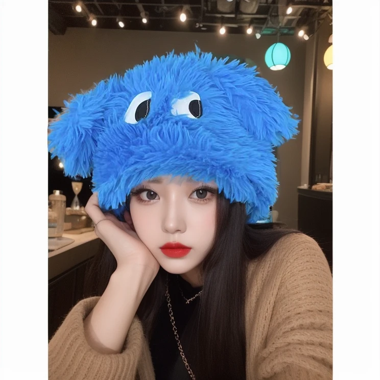 可爱卡通搞怪狗狗造型毛绒护耳长耳朵加厚保暖套头帽秋冬新款韩潮