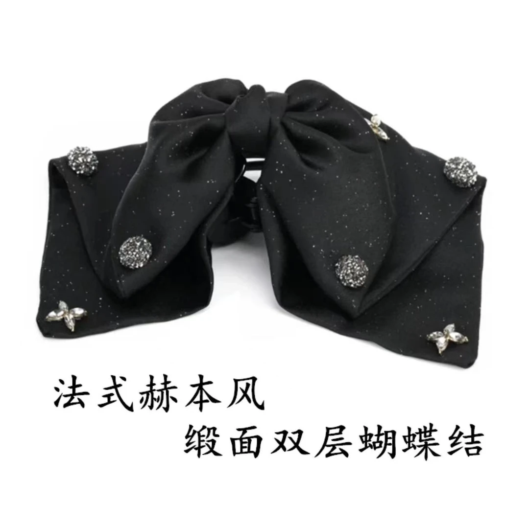 寇奢抓夹复古缎面双层大蝴蝶结懒人抓夹法式赫本风发卡显发量发饰