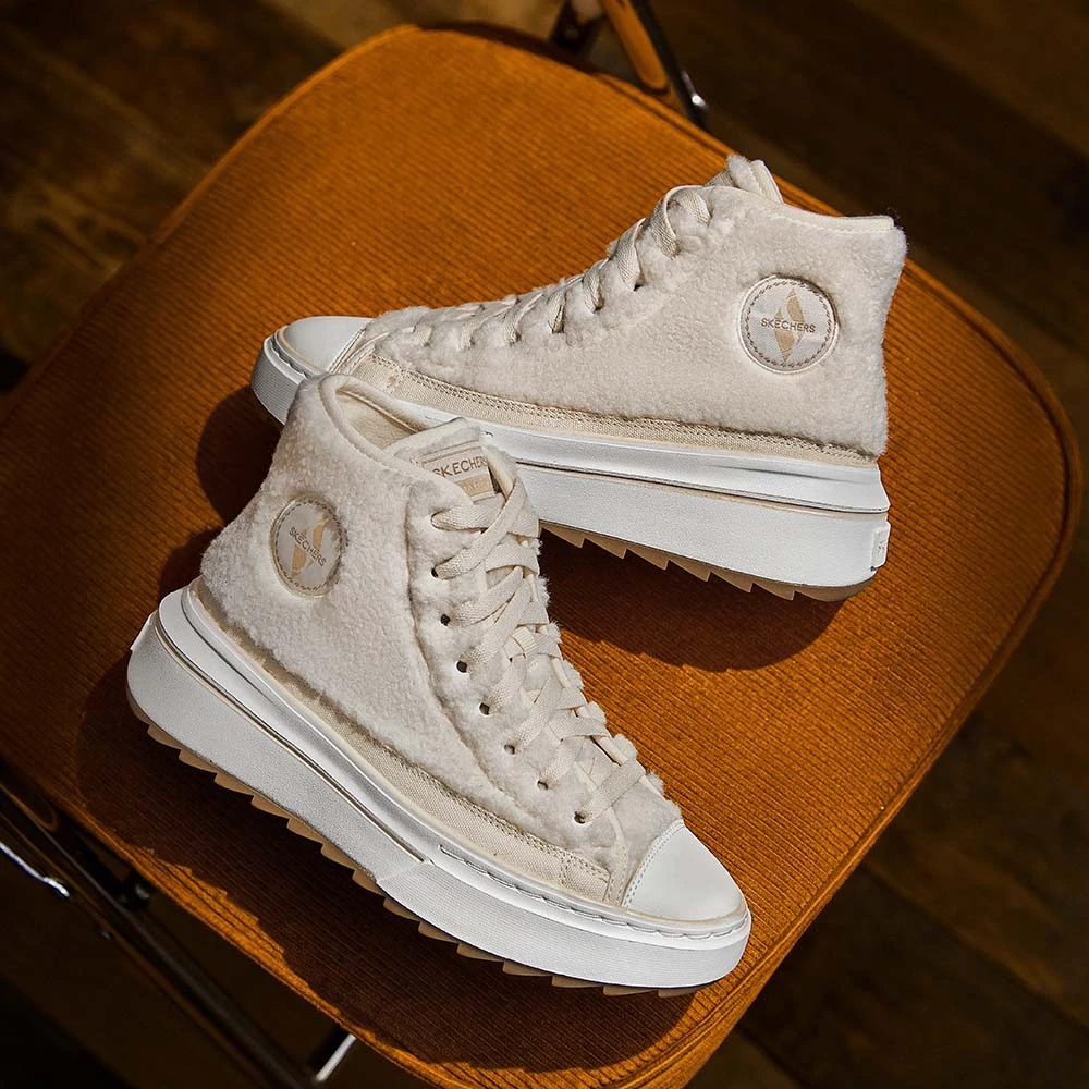 【厚底绒毛短靴】斯凯奇加绒中高帮帆布鞋185241 DB