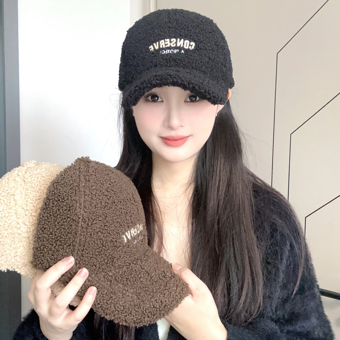 【佳镁帽业】2024年秋冬季新款毛毛韩版简约百搭刺绣字母棒球帽子女