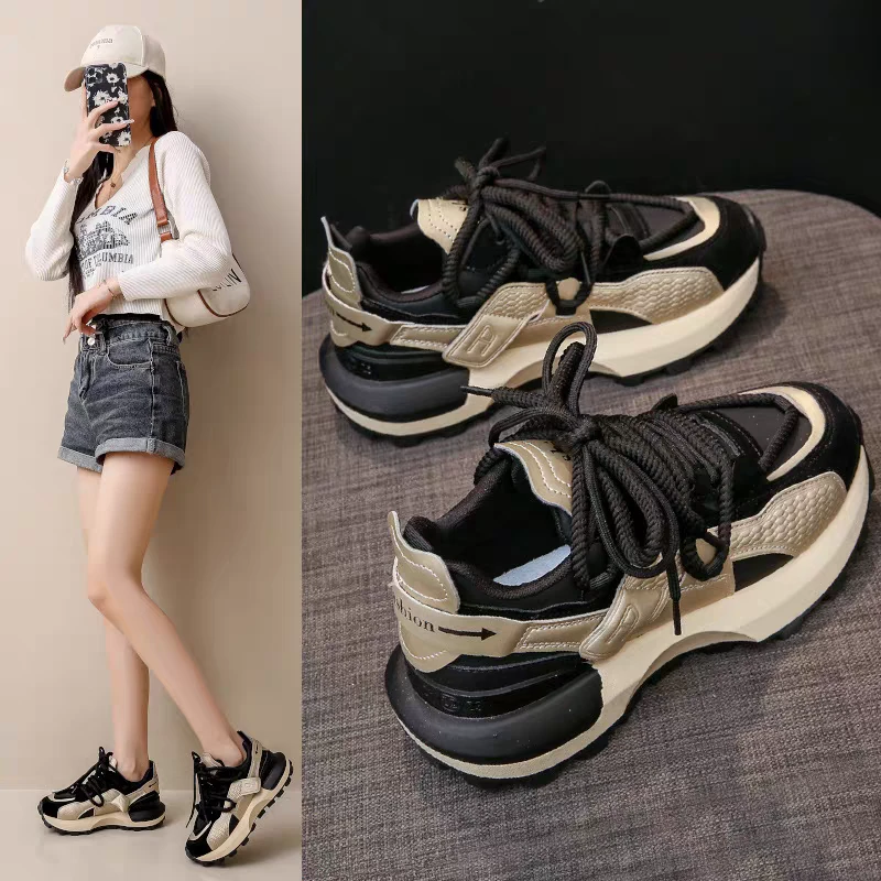 华夫阿甘鞋女2024新款平底百搭老爹鞋爆款运动休闲鞋