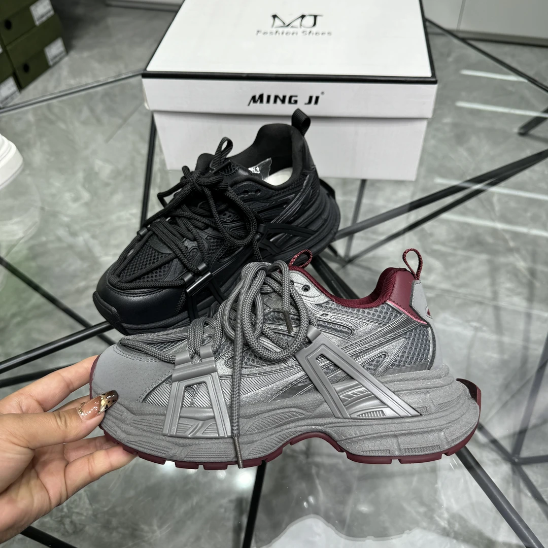 <狄诒安家>2025春老爹鞋   真皮黑色厚底欧洲站绑带高级感【5厘米】