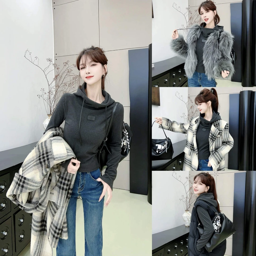 卡卡《百搭慵懒风》休闲随性加厚双面磨毛立领连帽卫衣T（衣长52）