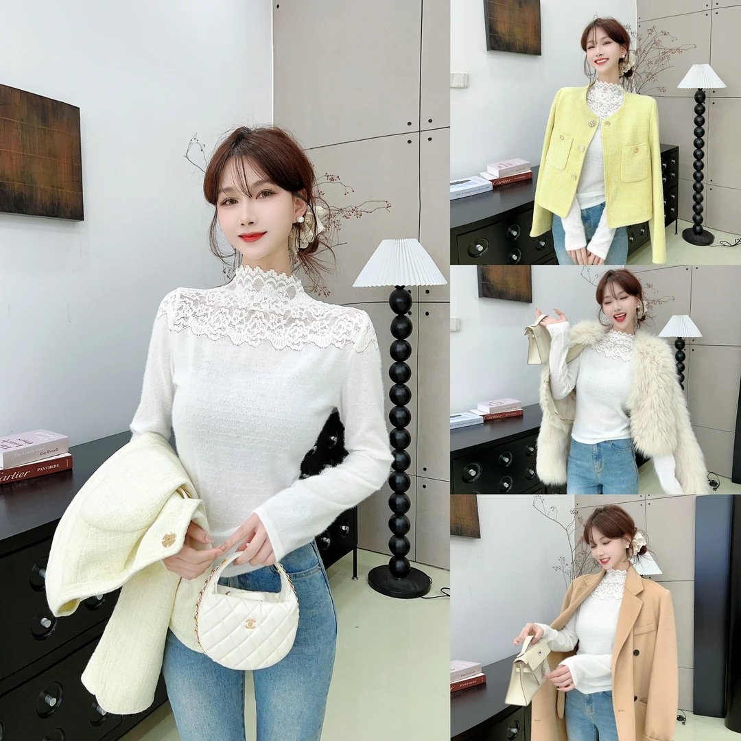 卡卡《温柔小女人》气质钩花蕾丝小立领上衣 （衣长55）（#8357）