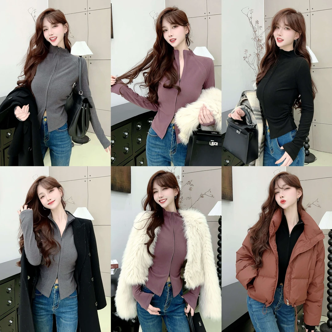 卡卡《小暖炉》美式半立领双面磨毛拉链上衣(8397)