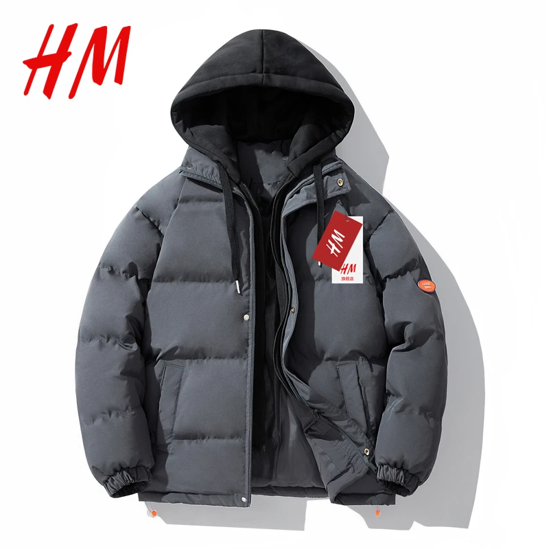 HM旗舰店官网正品假两件学生加厚保暖棉服国潮百搭大码休闲棉衣男