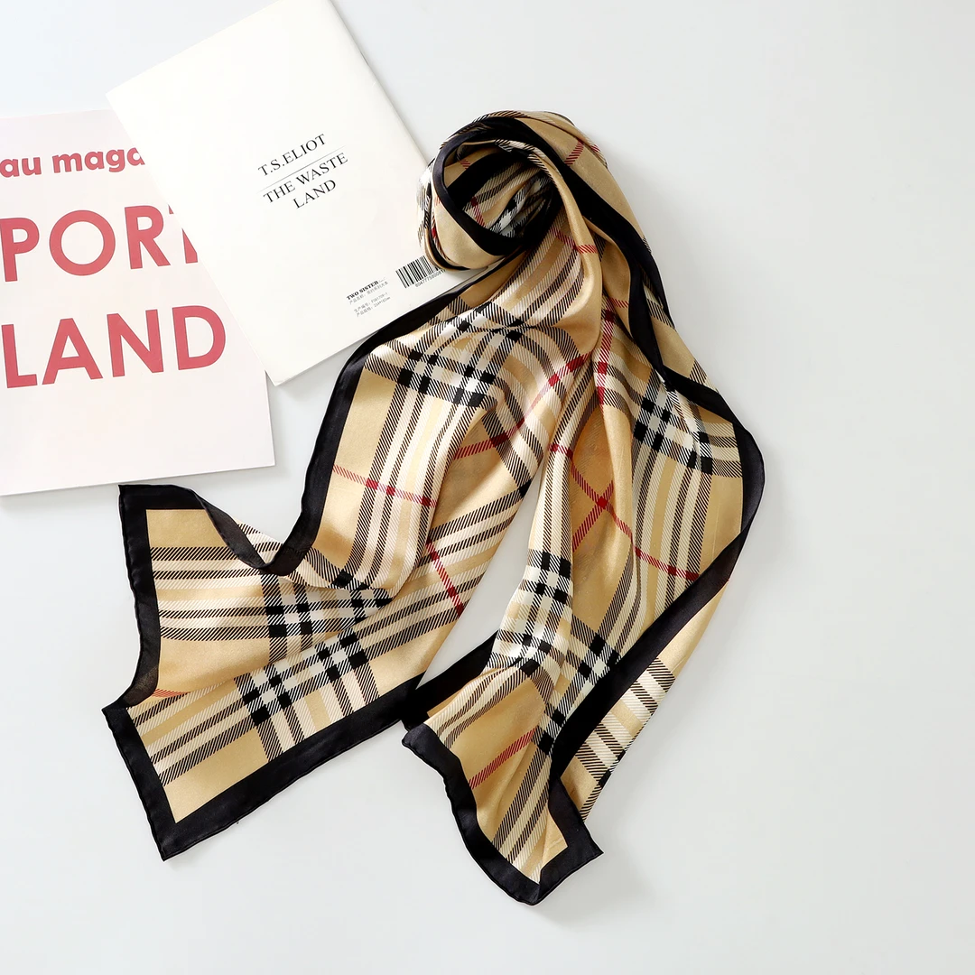 纯桑蚕丝！女日系休闲格子系围巾长巾丝巾