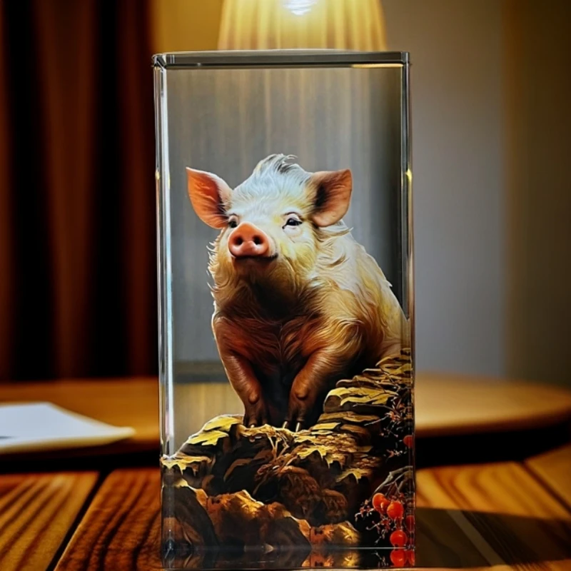 【猪憩柿福】玄关新中式轻奢水晶艺术摆件