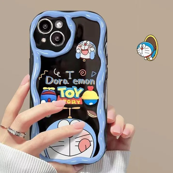 吐舌叮当猫适于苹果/华为/荣耀/OPPO/VIVO/小米黑色奶油纹手机壳