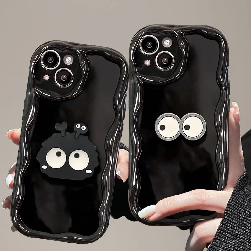 黑色煤球适于苹果/华为/荣耀/OPPO/VIVO/小米黑色奶油纹手机壳
