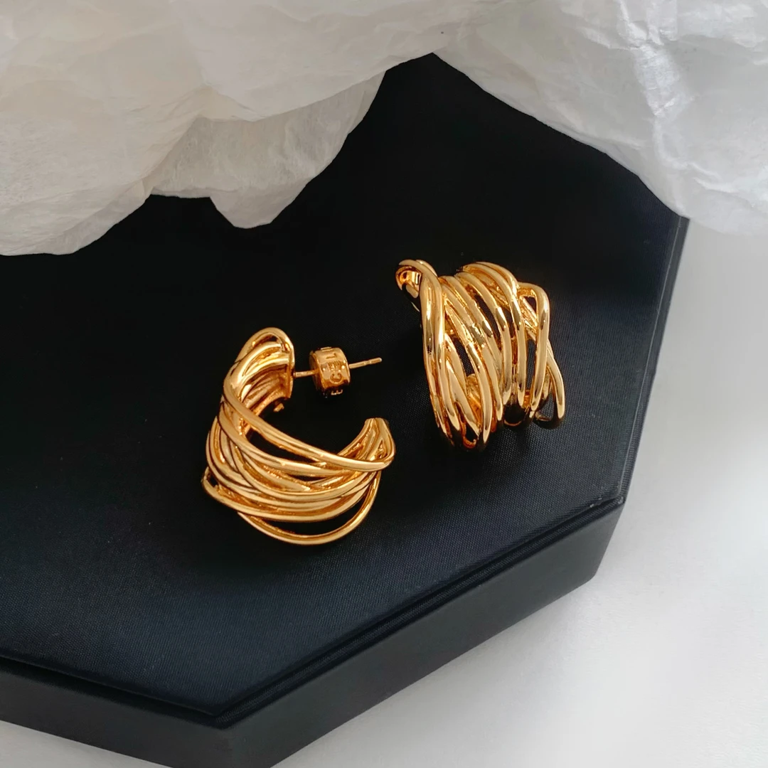 米梵缇 铜合金耳饰 欧美个性绕线小众设计感高级耳钉法式复古耳环