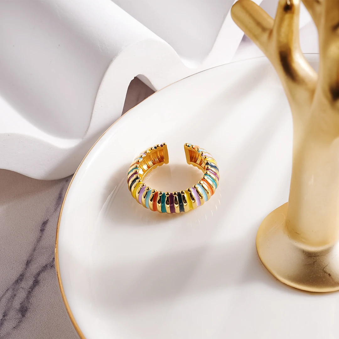 铜合金戒指 欧美ins新款复古彩色滴油戒指个性马卡龙小众设计指环