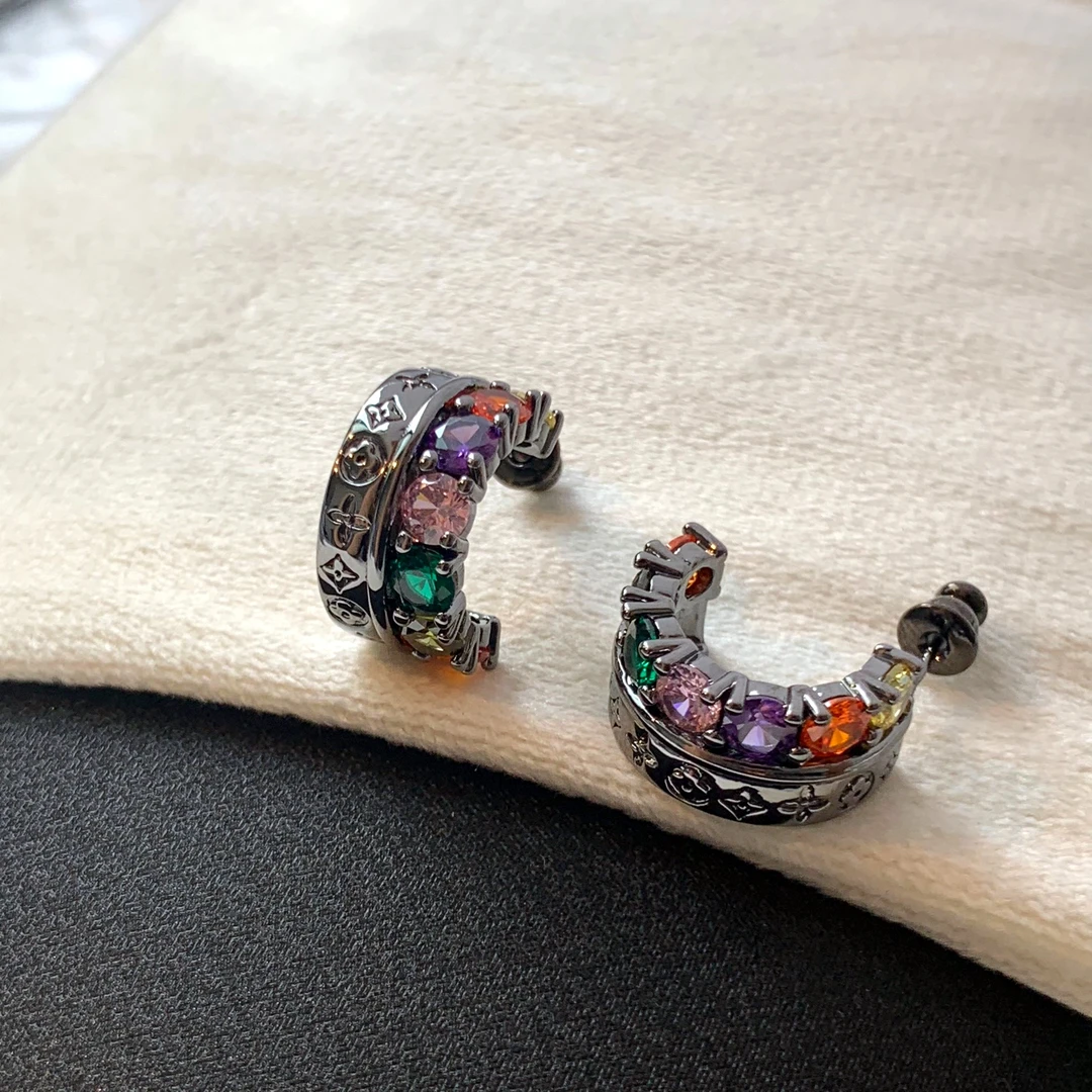 米梵缇 铜合金锆石耳饰 欧美冷淡风枪黑色彩锆气质C型个性耳环女