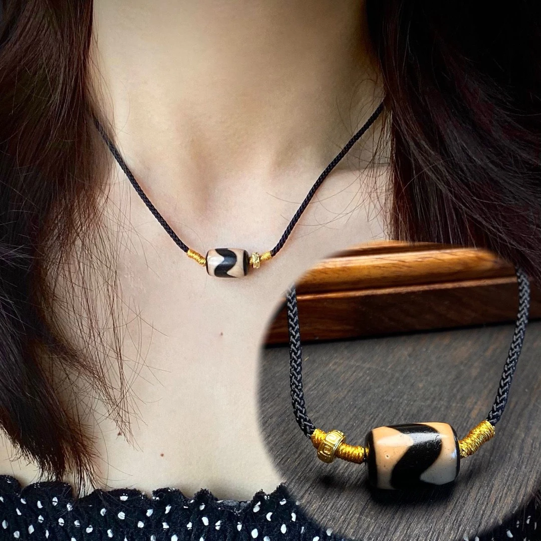藏式虎牙项链天然玛瑙新中式风格民族文玩小众手工编男女百搭饰品