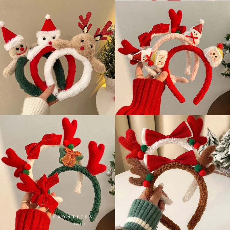 圣诞节老人发箍可爱小熊毛绒女头饰麋鹿角发夹头箍压发卡发饰节日