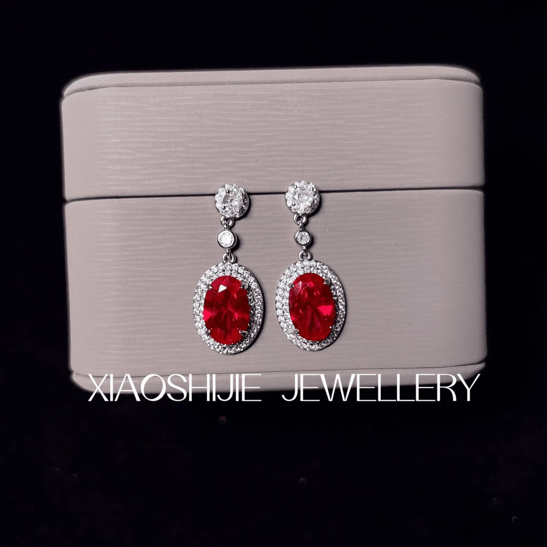 铜合金合成锆石耳饰 大气正红鸽子蛋耳环ZSS0174