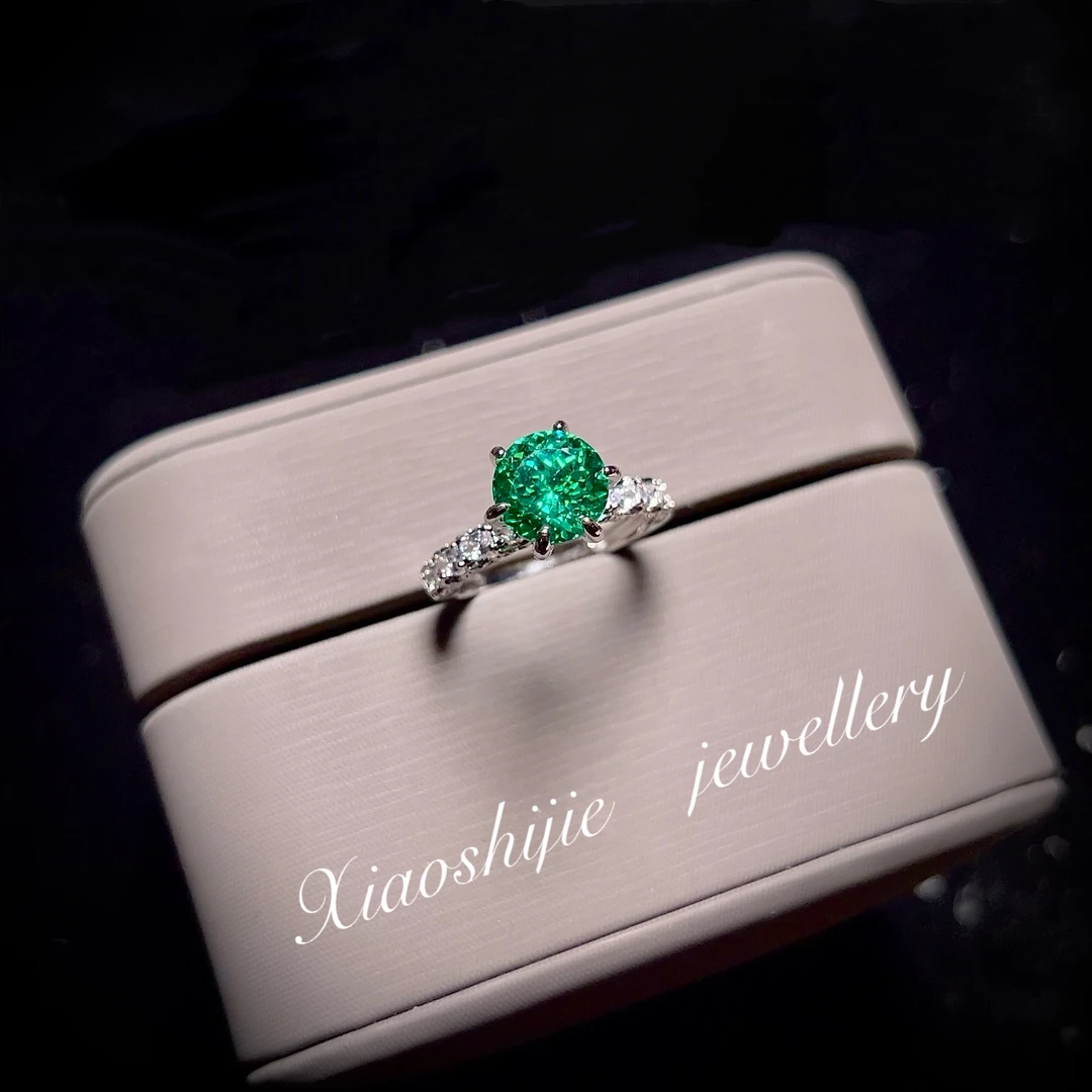 铜合金合成锆石戒指 手捧花翠绿戒指J0528