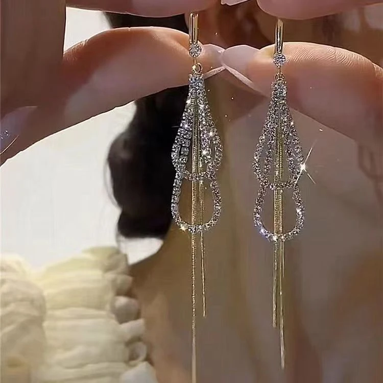 锌合金耳饰 高档双层水滴耳环长款气质超仙精致耳环韩版时尚