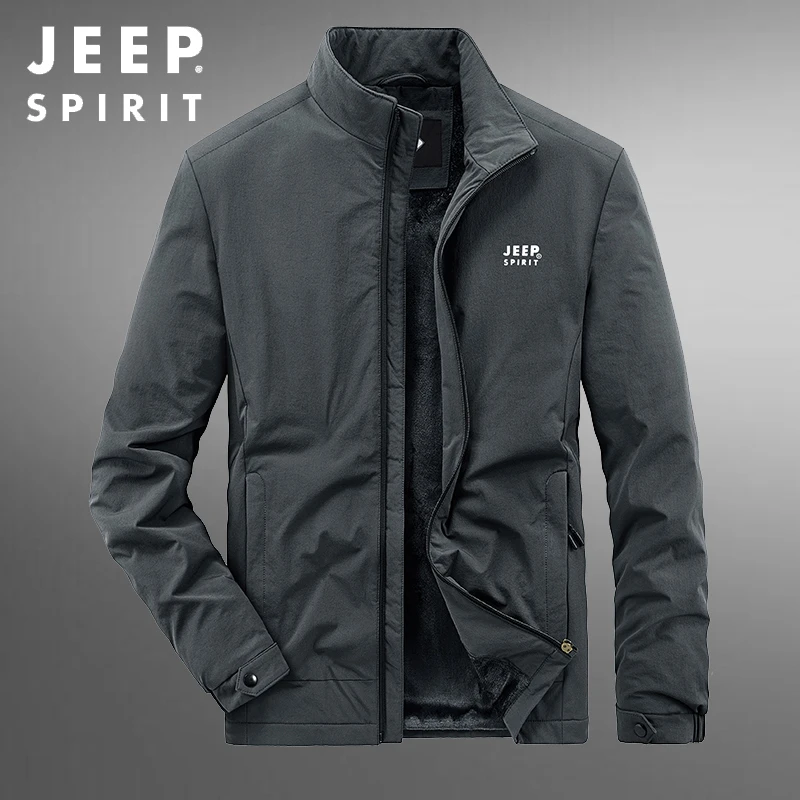 JEEP吉普秋冬休闲夹克男士立领加绒加厚宽松保暖防风休闲男外套