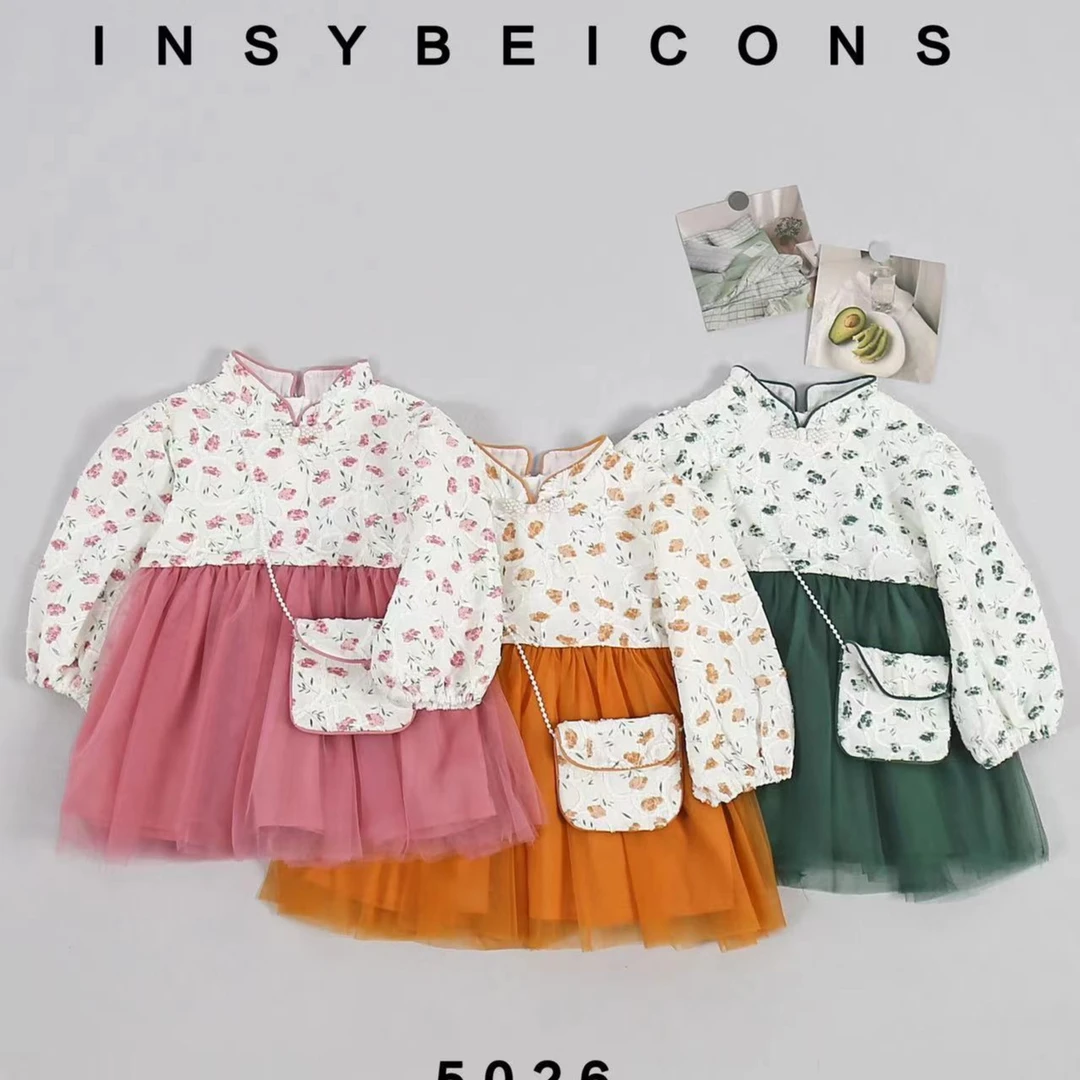 5026女童秋款公主裙儿童复古中国风连衣裙宝宝网纱裙