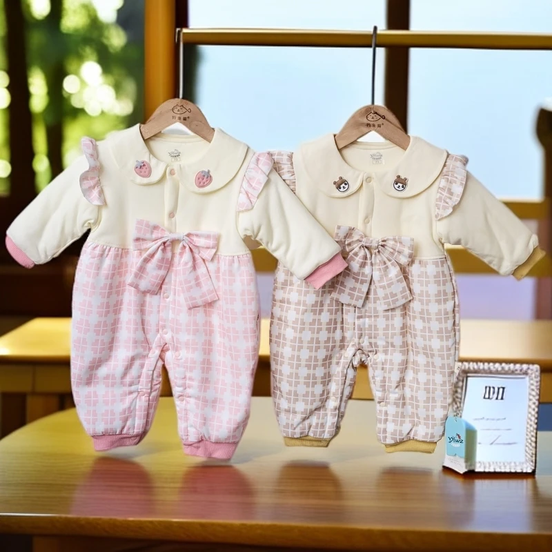 3800婴儿秋冬哈衣夹棉薄棉连体衣套装加厚男女宝宝洋气棉衣爬服