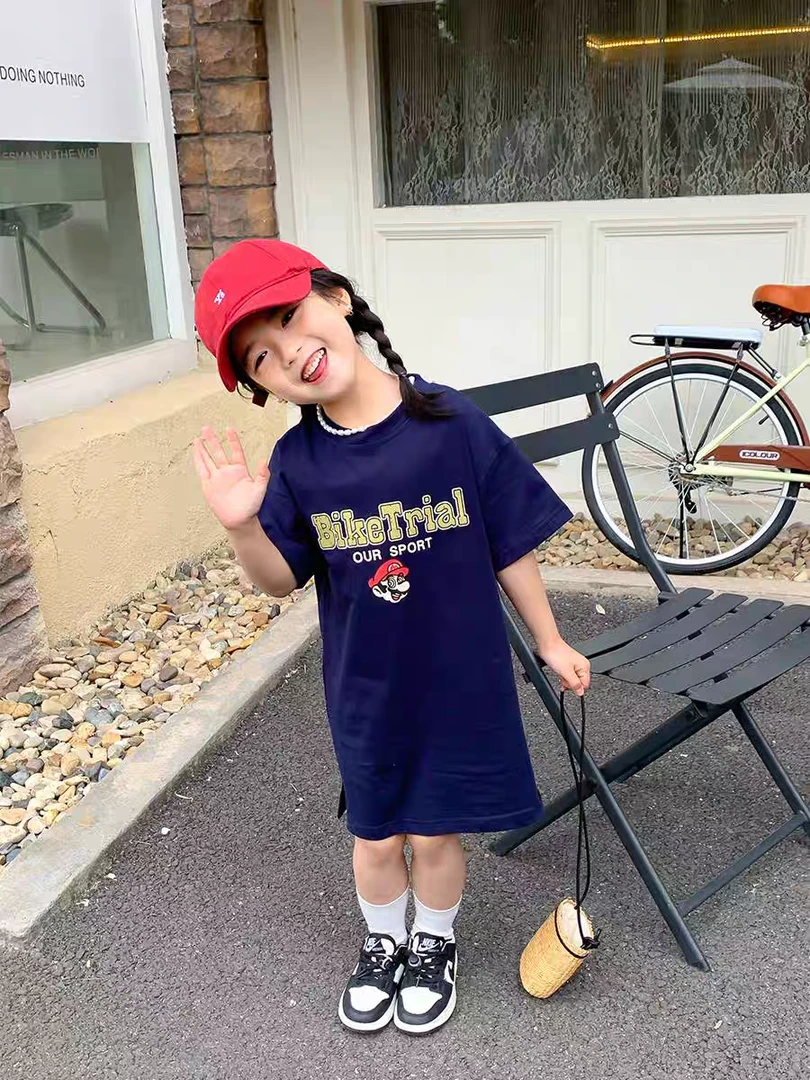 2387儿童夏季中长款T恤卡通短袖宝宝韩版休闲洋气上衣