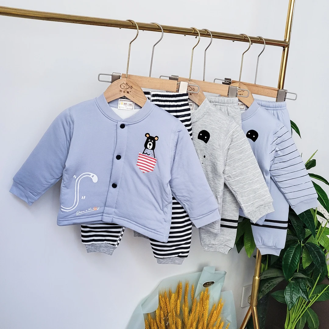 0802小蚂蚁婴儿开档南极棉套装秋冬男女宝宝幼儿保暖两件套