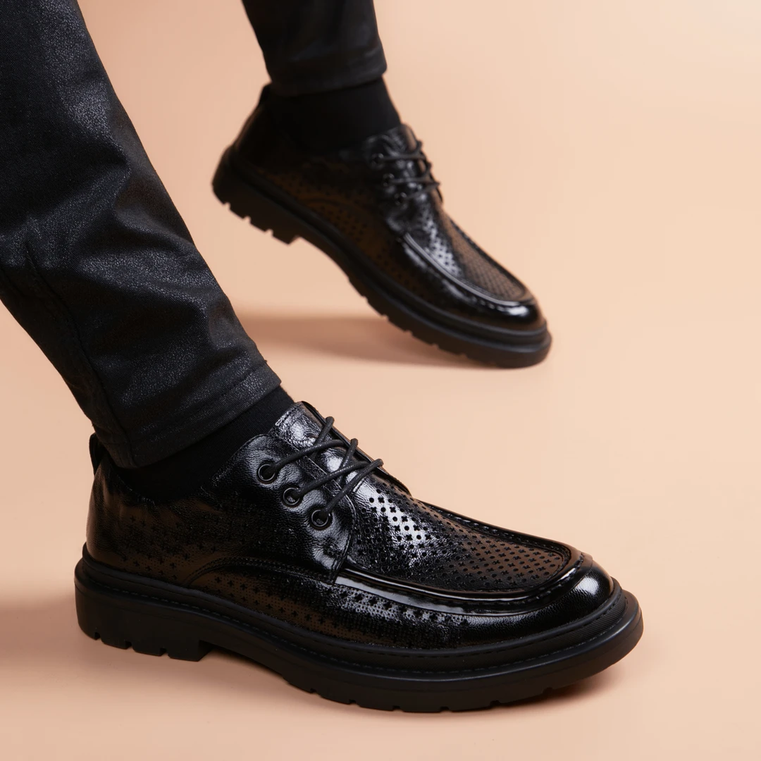 休闲百搭透气男士皮鞋商务高级款休闲时尚黑色真皮低帮休闲男皮鞋