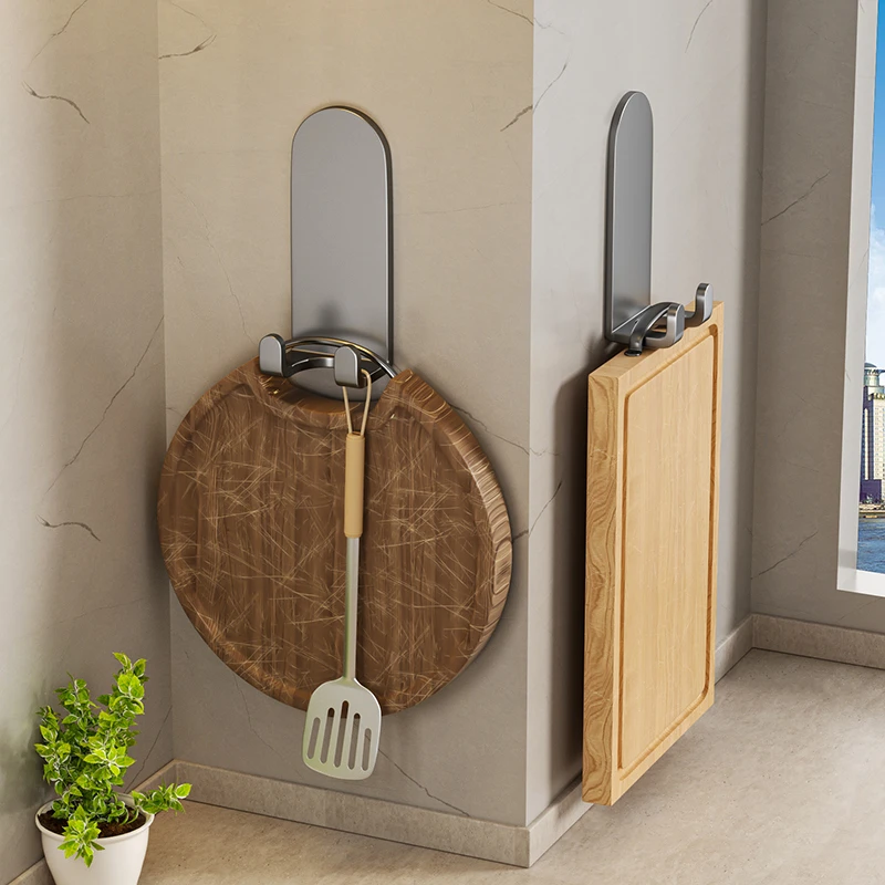 厨房挂钩免打孔壁挂菜板锅铲置物架挂架粘胶墙上免钉案板收纳架