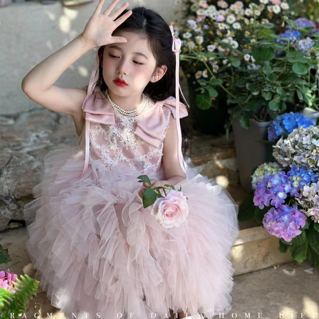 2023夏季儿童公主裙网纱连衣裙女童蓬蓬纱裙 洋气花童裙子CH8899