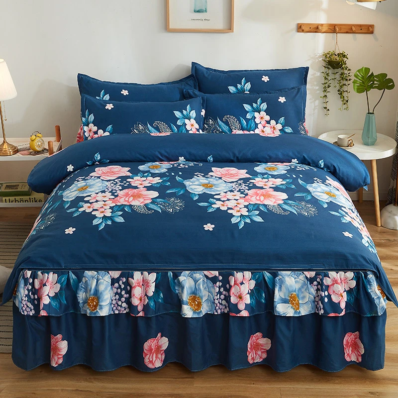 加厚床裙式四件套1.5m床罩床笠1.8米2.0m秋冬款被套床品批发耐脏