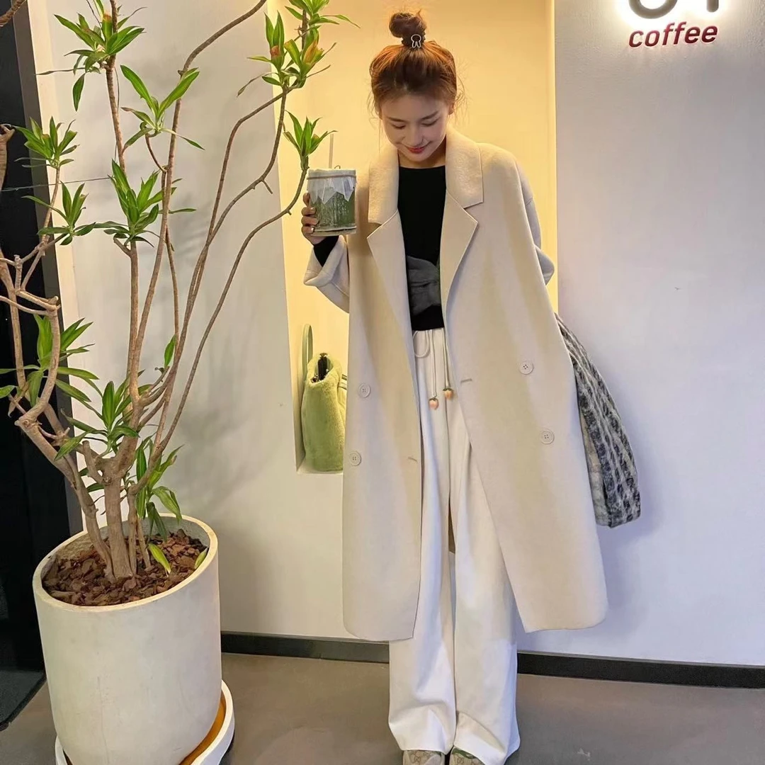 2024韩版大衣时尚宽松冬季新款中长款高级冬装呢子外套毛领大衣