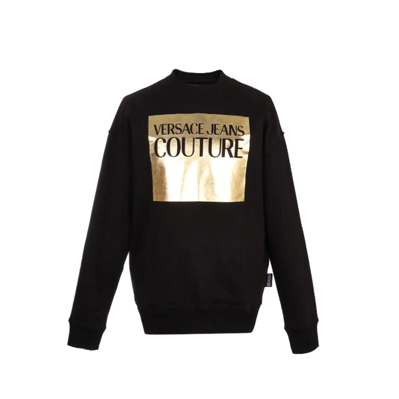 范思哲 Versace jeans couture 棉质胶印图案圆领长袖卫衣 黑色