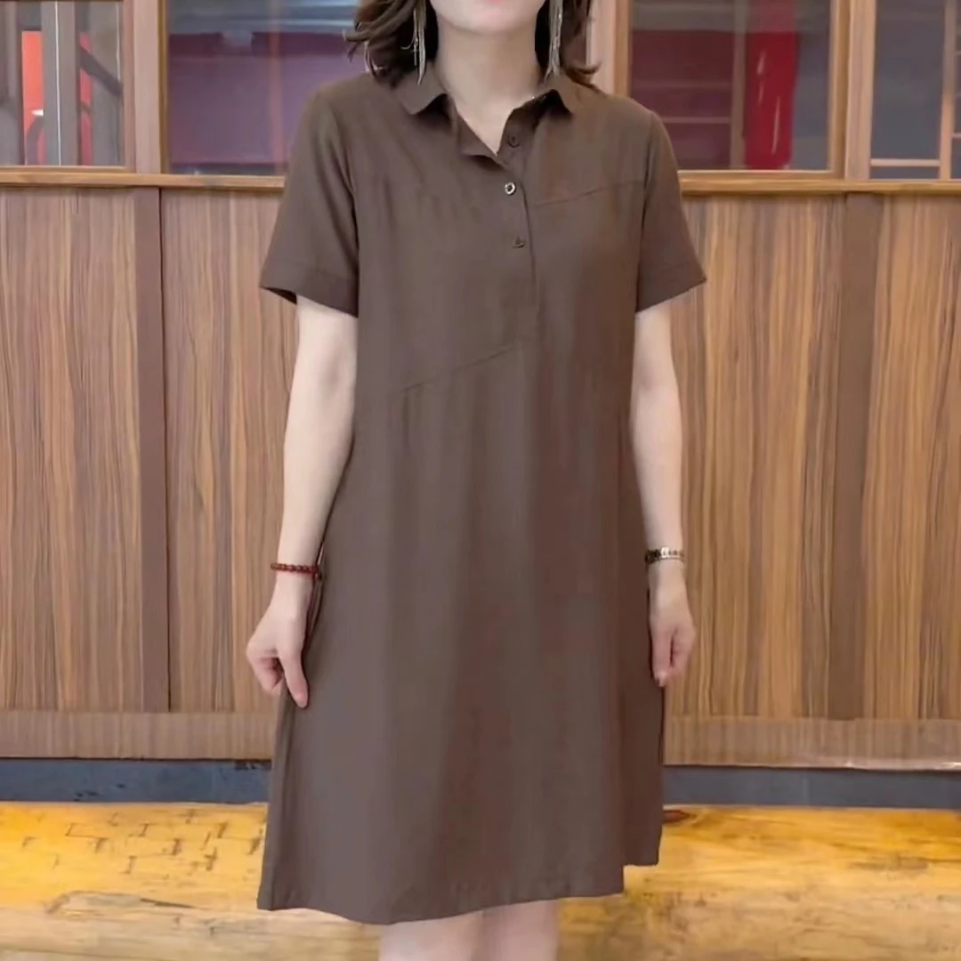2023夏季新款短袖连衣裙气质POLO领纯色休闲宽松显瘦遮肚减龄裙子