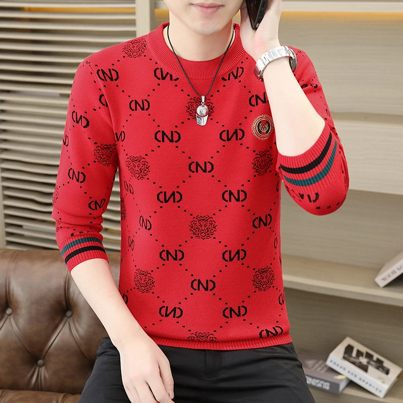高端欧货毛衣男士秋冬新款时尚烫钻针织衫百搭潮流帅男休闲打底衫