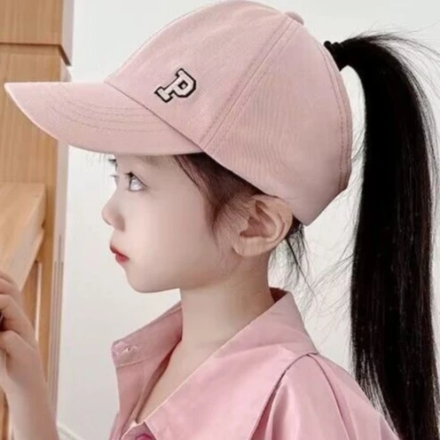 洋气帽子韩版春秋季马尾女童遮阳帽夏季休闲空顶鸭舌帽女孩太阳帽