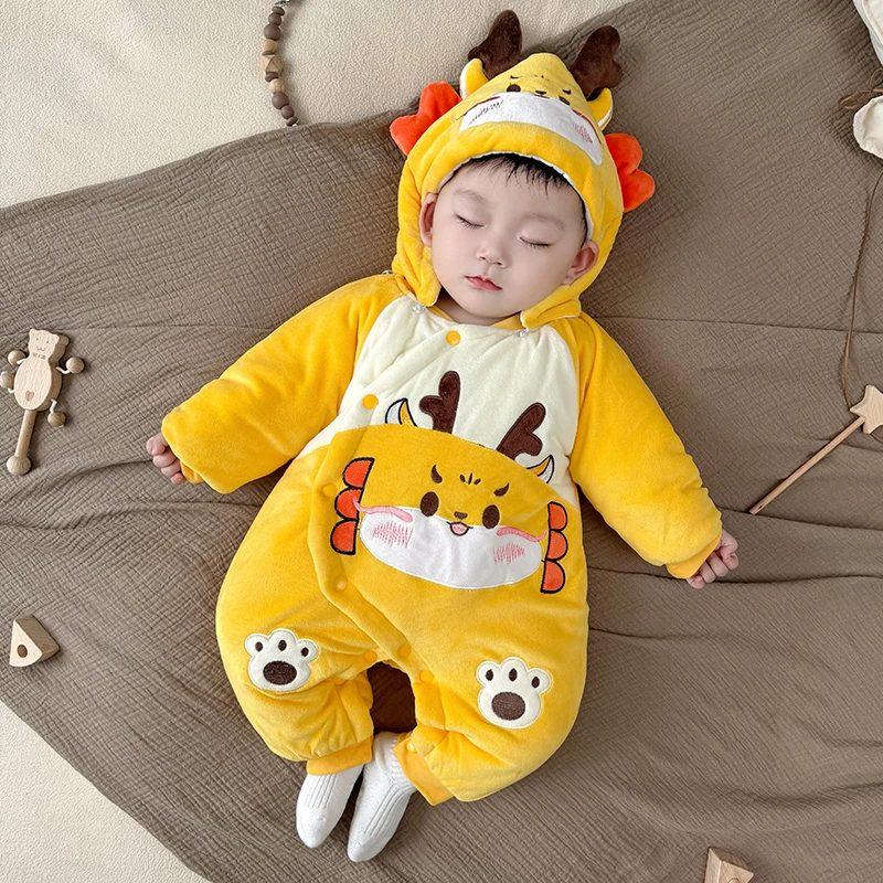 婴儿连体衣新生儿秋冬外出保暖夹棉加绒加厚冬季宝宝衣服冬装棉服