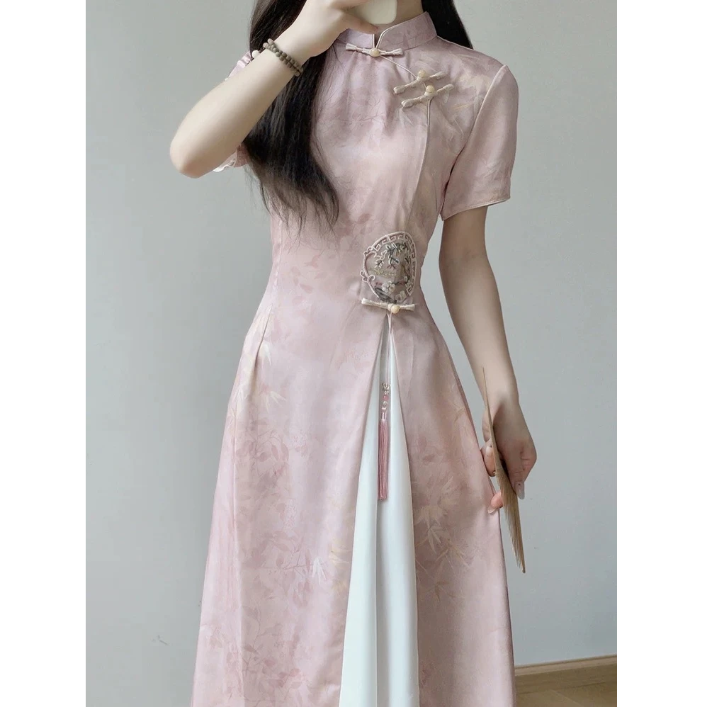 苏故里【明月楚楚】春夏款新中式小个子改良旗袍年旗袍双层衣长115