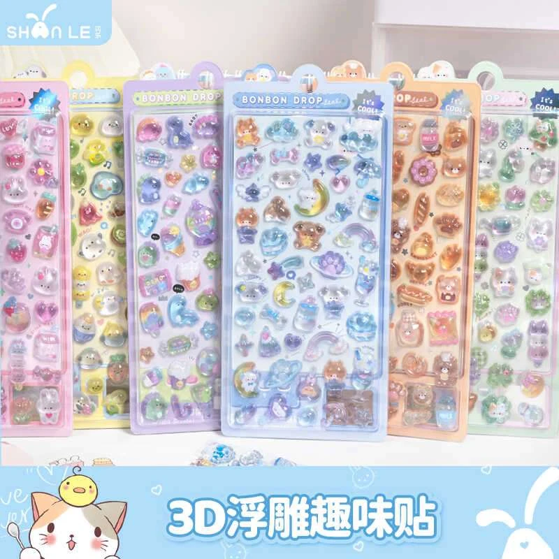 卡通3d立体浮雕贴纸儿童趣味装饰贴画防水透明水晶贴diy 粘