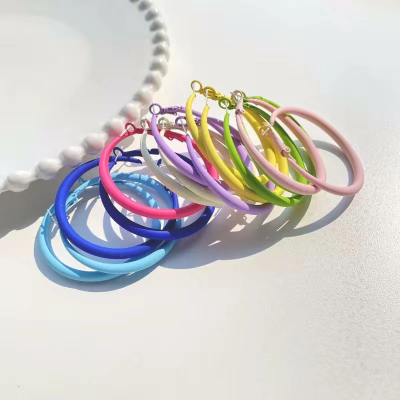 铜合金耳饰 【彩色多巴胺】糖果彩色圆圈耳环女夏季款 A042