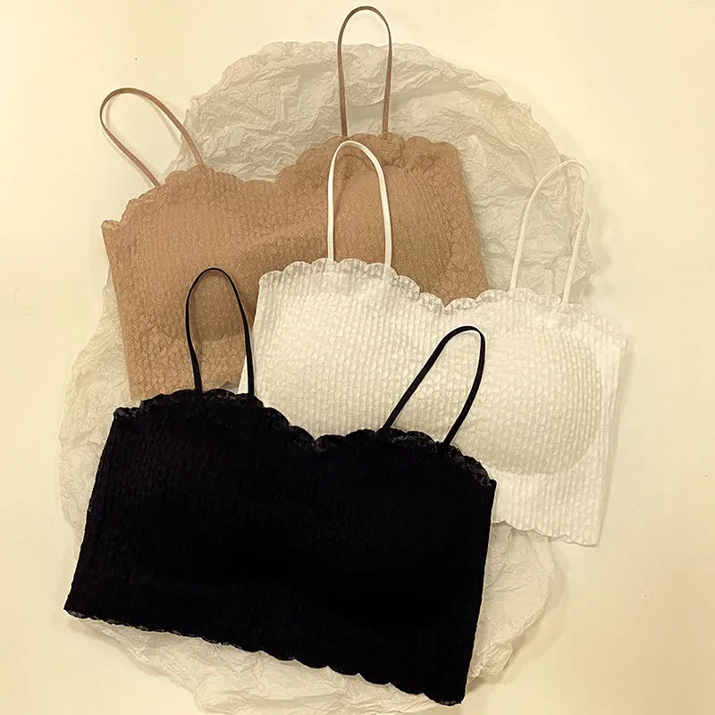 泡泡蕾丝无痕抹胸内衣女士无钢圈聚拢防下垂夏季薄款大码美背文胸