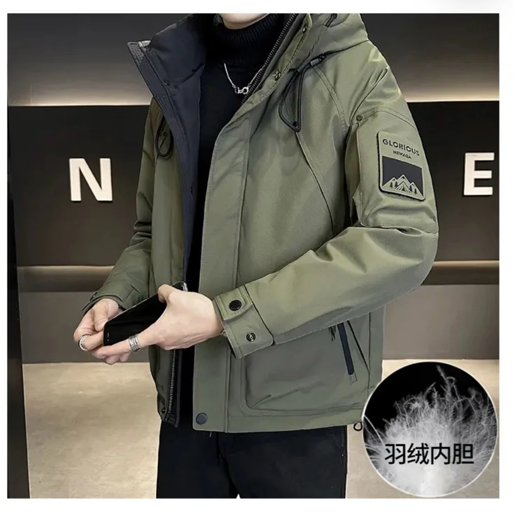 H-196新款男士工装带帽羽绒服短款连帽保暖加厚帅气潮流百搭休闲