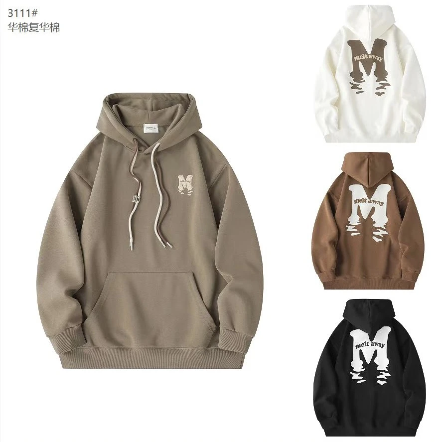 3111复古字母印花连帽卫衣男春秋新款潮牌oversize宽松上衣情侣