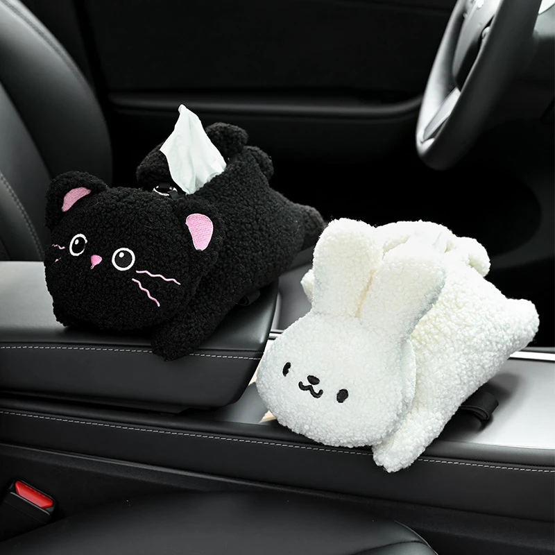 2025网红新款卡通可爱纸巾盒汽车扶手箱高颜值毛绒小兔抽纸盒女生
