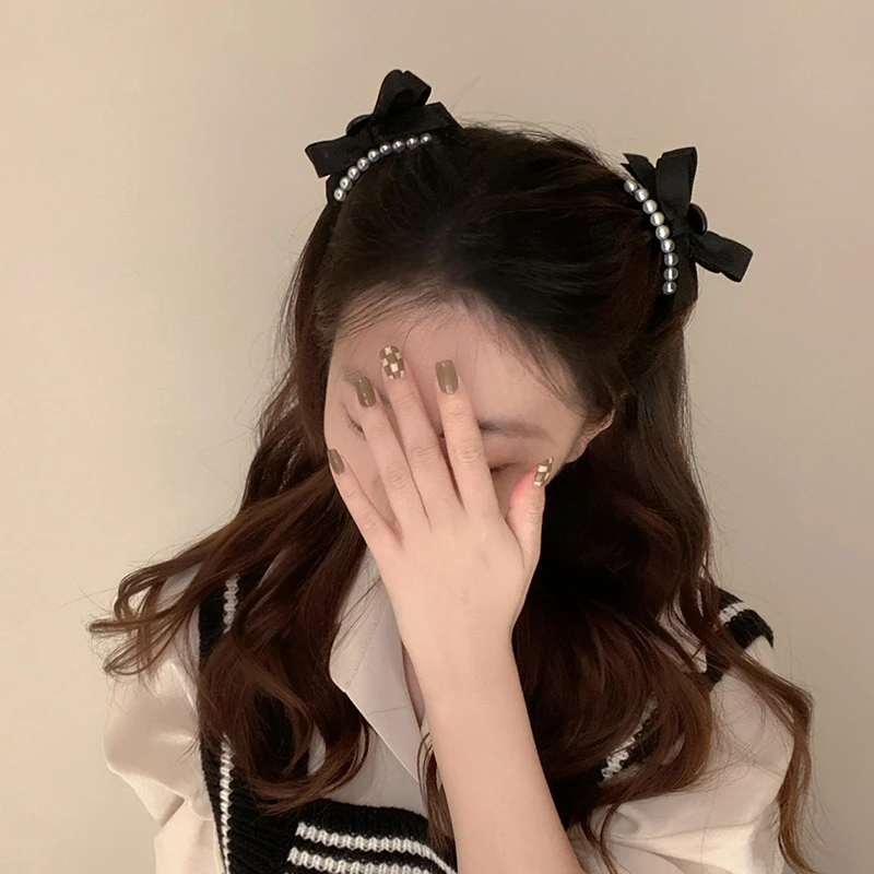 珍珠蝴蝶结发夹女侧边刘海夹前额发卡夹网红小号抓夹边夹可爱气质