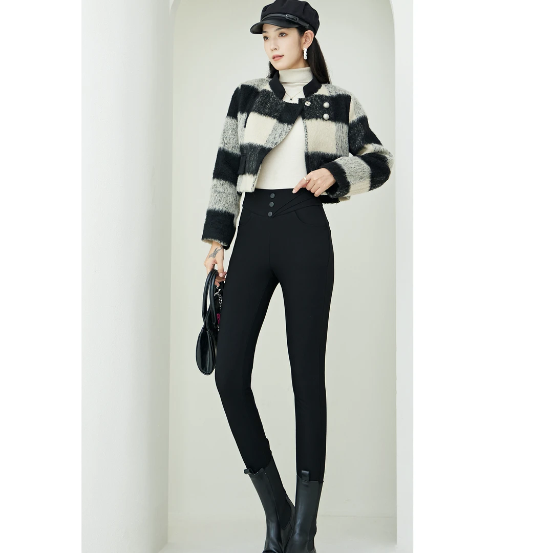 83699时尚爆款高腰百搭显瘦修身弹力"轻舞飞扬"石墨烯三防鹅绒裤