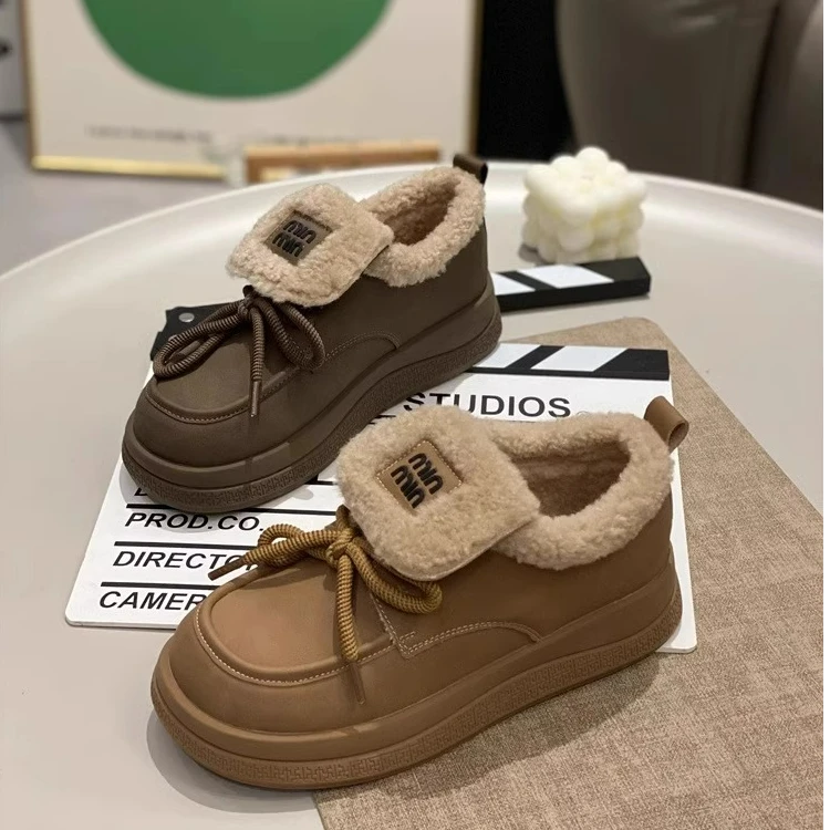 加厚时尚百搭雪地棉鞋女2024秋冬新款保暖美拉德加绒外穿休闲板鞋