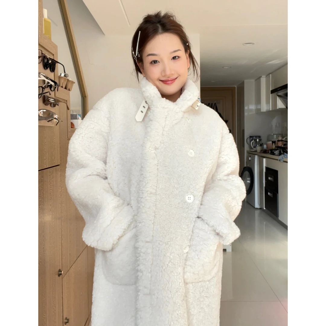 gigo白色羊羔毛大衣长款