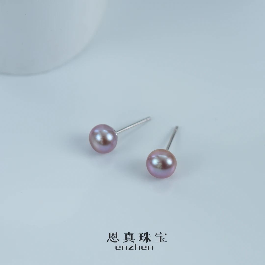 【迷你胖圆小耳钉】淡水紫珍珠日常百搭基础款耳钉6-7mm